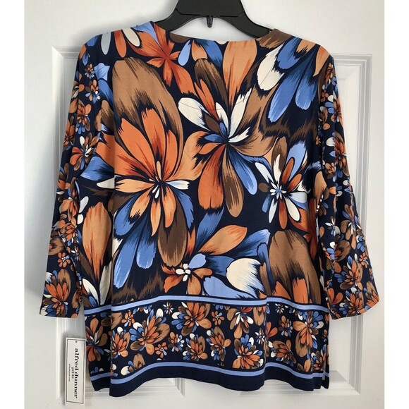 ALFRED DUNNER TOPS PETITE MEDIUM FLORAL PULLOVER 3/4 SLEEVES AUTUMN WEEKEND - Picture 4 of 9